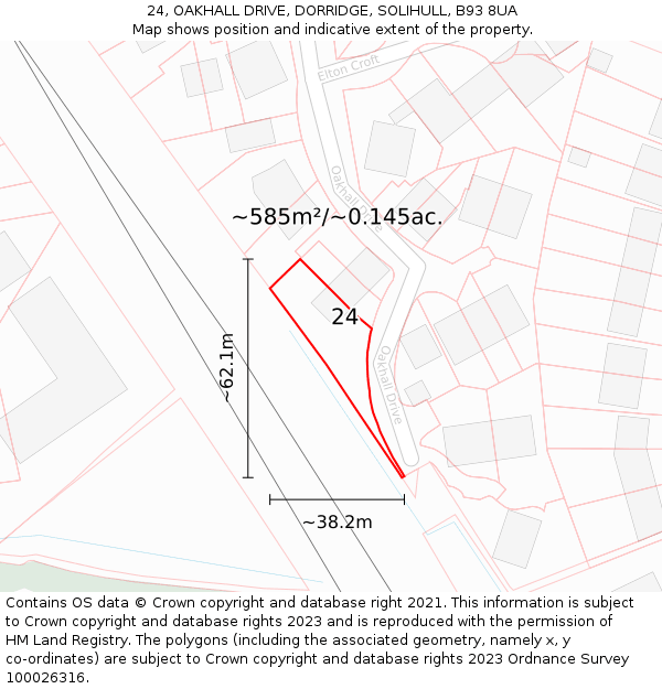 24, OAKHALL DRIVE, DORRIDGE, SOLIHULL, B93 8UA: Plot and title map