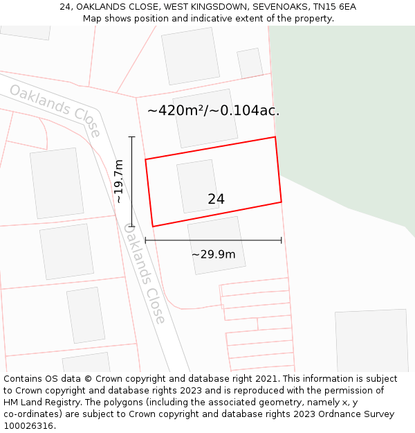 24, OAKLANDS CLOSE, WEST KINGSDOWN, SEVENOAKS, TN15 6EA: Plot and title map