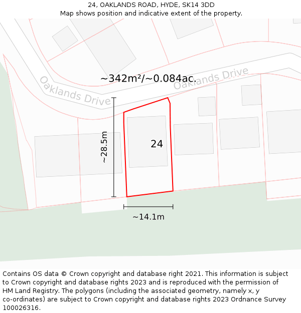 24, OAKLANDS ROAD, HYDE, SK14 3DD: Plot and title map
