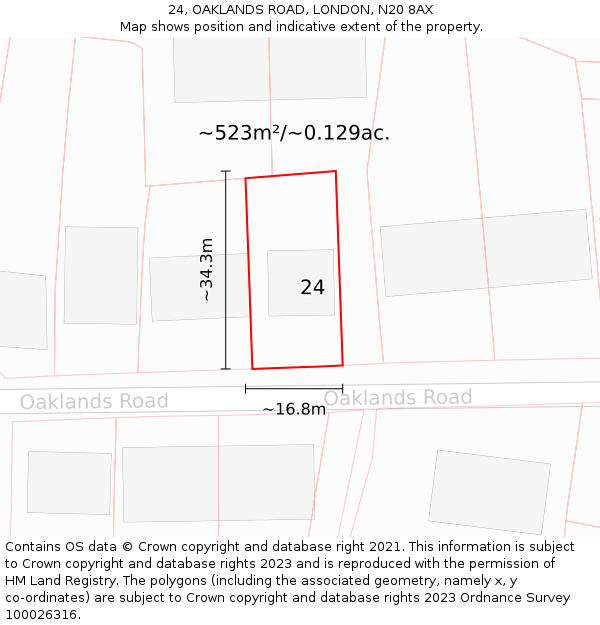 24, OAKLANDS ROAD, LONDON, N20 8AX: Plot and title map