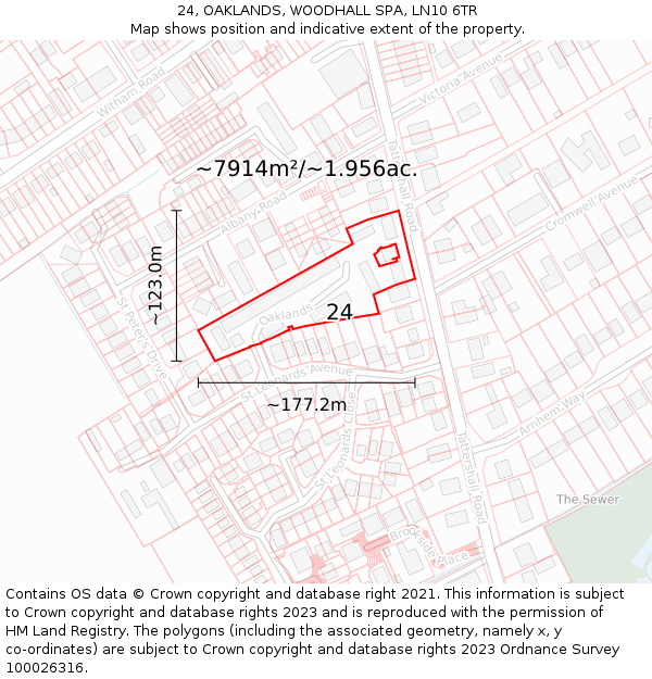24, OAKLANDS, WOODHALL SPA, LN10 6TR: Plot and title map