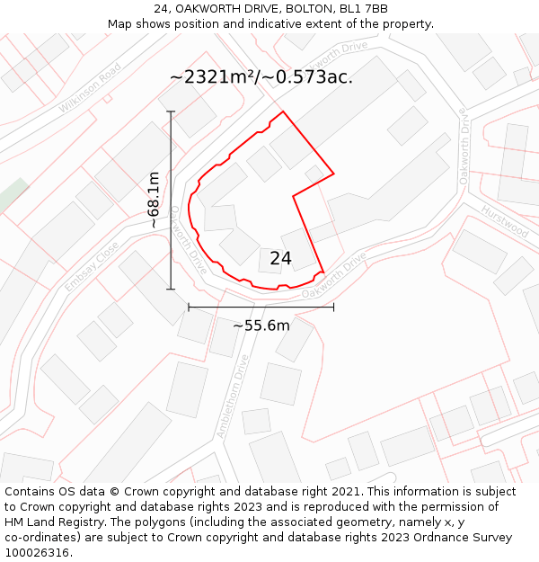 24, OAKWORTH DRIVE, BOLTON, BL1 7BB: Plot and title map