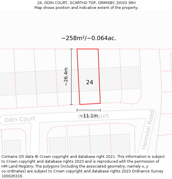 24, ODIN COURT, SCARTHO TOP, GRIMSBY, DN33 3RH: Plot and title map