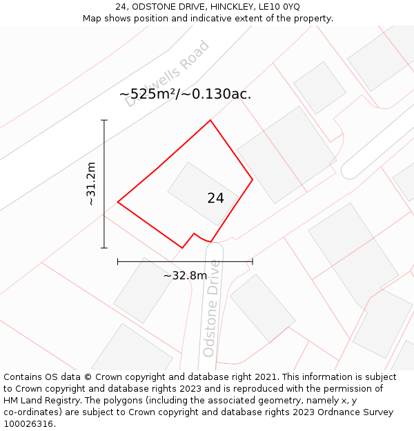 24, ODSTONE DRIVE, HINCKLEY, LE10 0YQ: Plot and title map