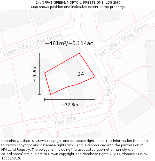 24, OFFAS GREEN, NORTON, PRESTEIGNE, LD8 2NX: Plot and title map