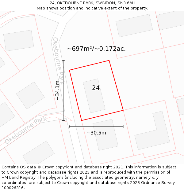 24, OKEBOURNE PARK, SWINDON, SN3 6AH: Plot and title map