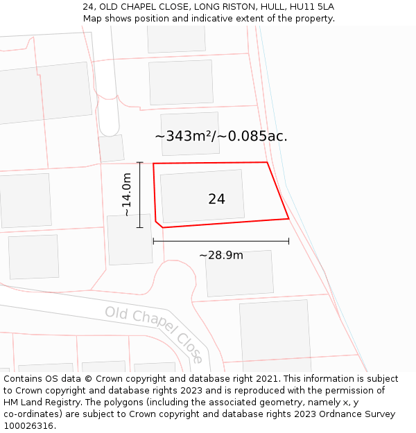 24, OLD CHAPEL CLOSE, LONG RISTON, HULL, HU11 5LA: Plot and title map
