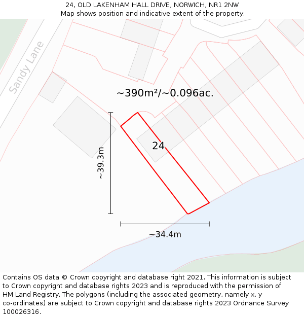 24, OLD LAKENHAM HALL DRIVE, NORWICH, NR1 2NW: Plot and title map