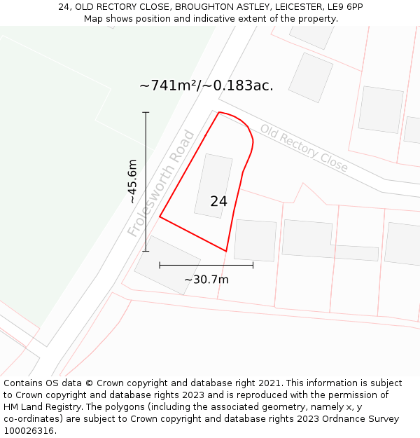 24, OLD RECTORY CLOSE, BROUGHTON ASTLEY, LEICESTER, LE9 6PP: Plot and title map