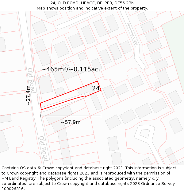 24, OLD ROAD, HEAGE, BELPER, DE56 2BN: Plot and title map