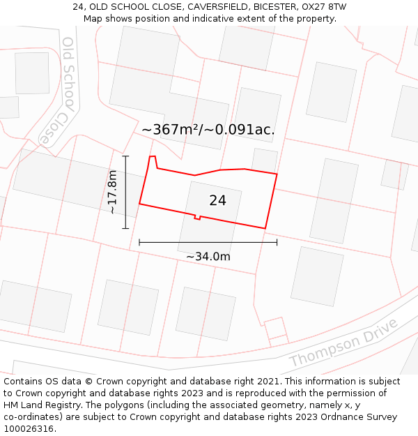 24, OLD SCHOOL CLOSE, CAVERSFIELD, BICESTER, OX27 8TW: Plot and title map