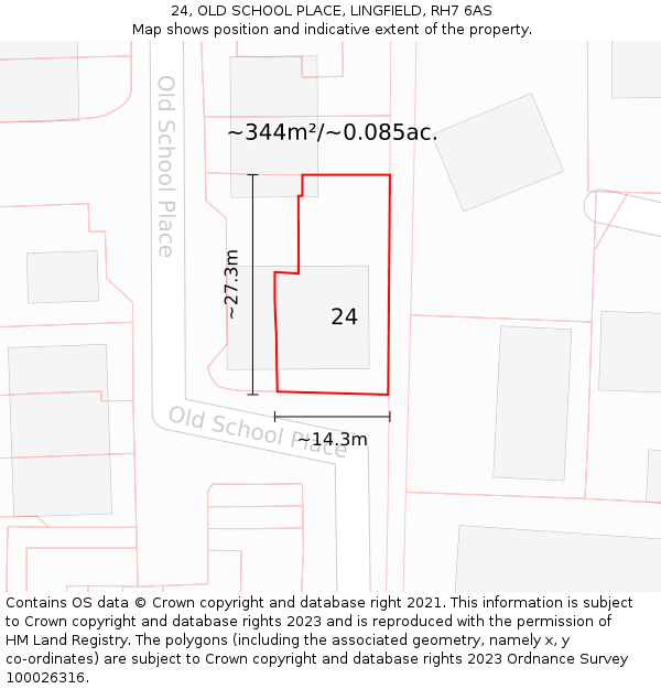 24, OLD SCHOOL PLACE, LINGFIELD, RH7 6AS: Plot and title map