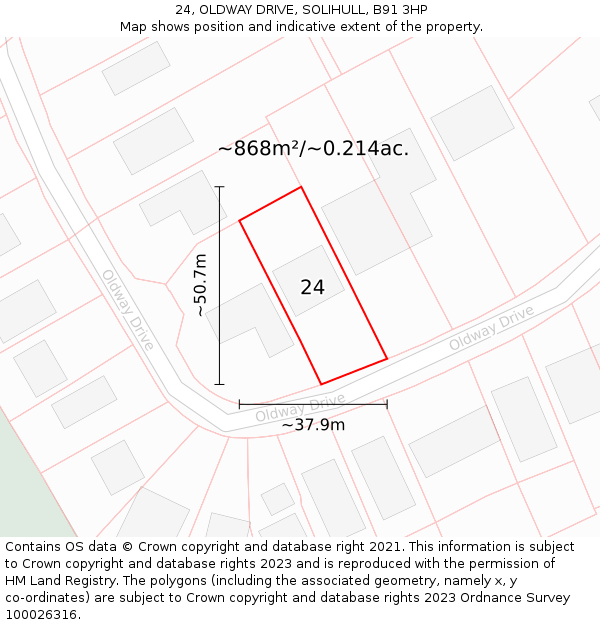 24, OLDWAY DRIVE, SOLIHULL, B91 3HP: Plot and title map