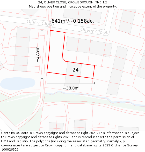 24, OLIVER CLOSE, CROWBOROUGH, TN6 1JZ: Plot and title map