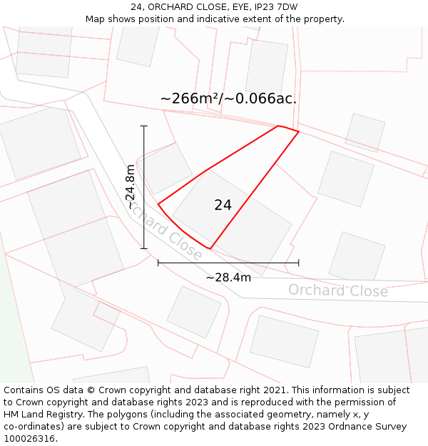 24, ORCHARD CLOSE, EYE, IP23 7DW: Plot and title map