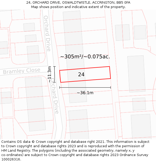 24, ORCHARD DRIVE, OSWALDTWISTLE, ACCRINGTON, BB5 0FA: Plot and title map