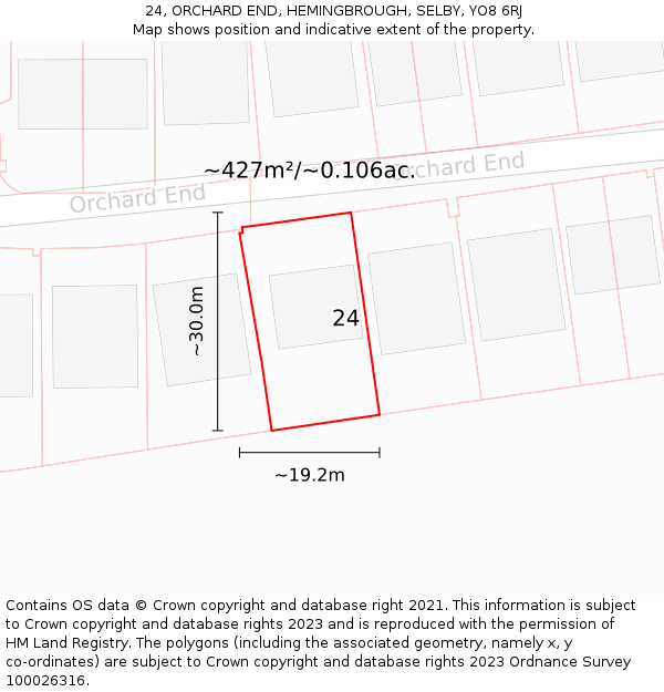 24, ORCHARD END, HEMINGBROUGH, SELBY, YO8 6RJ: Plot and title map