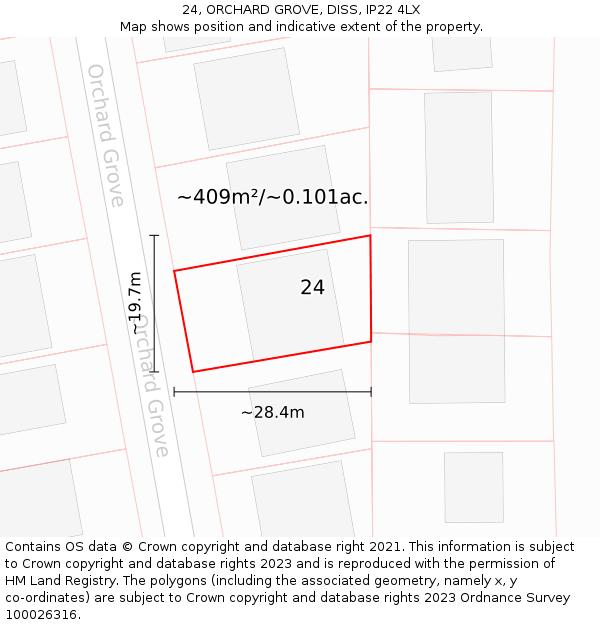 24, ORCHARD GROVE, DISS, IP22 4LX: Plot and title map