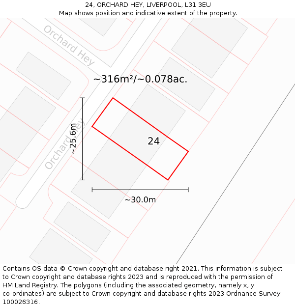 24, ORCHARD HEY, LIVERPOOL, L31 3EU: Plot and title map