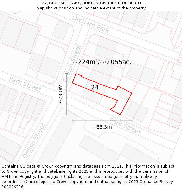 24, ORCHARD PARK, BURTON-ON-TRENT, DE14 3TU: Plot and title map