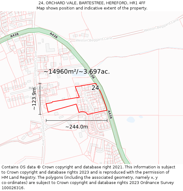 24, ORCHARD VALE, BARTESTREE, HEREFORD, HR1 4FF: Plot and title map