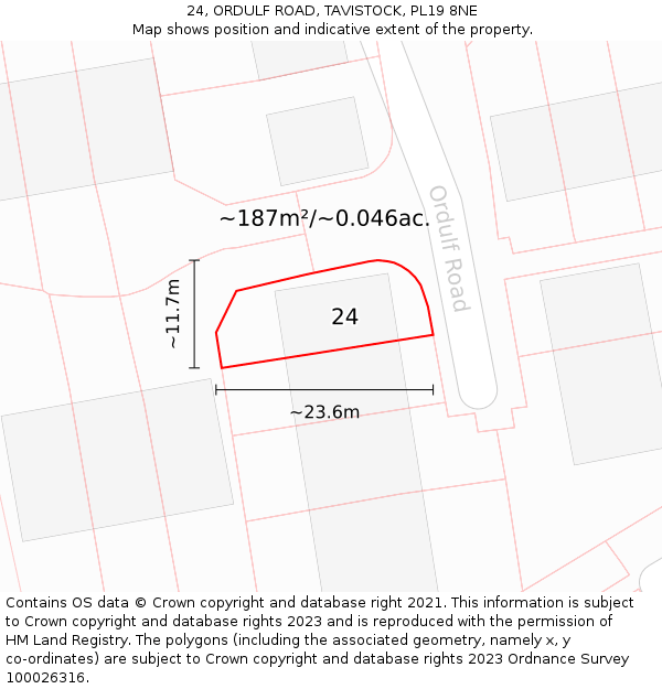 24, ORDULF ROAD, TAVISTOCK, PL19 8NE: Plot and title map