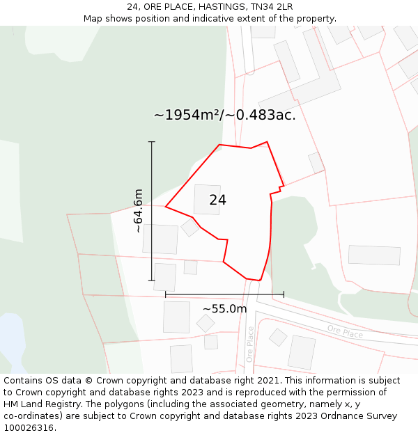 24, ORE PLACE, HASTINGS, TN34 2LR: Plot and title map