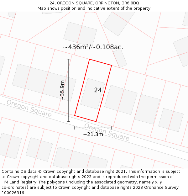 24, OREGON SQUARE, ORPINGTON, BR6 8BQ: Plot and title map