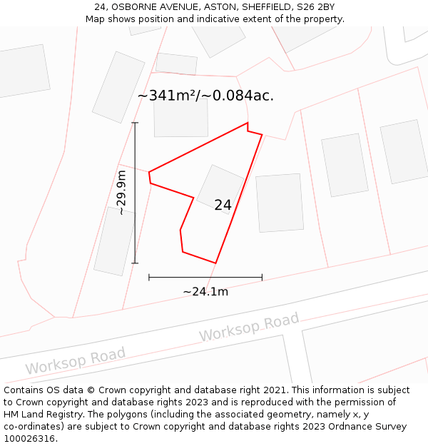 24, OSBORNE AVENUE, ASTON, SHEFFIELD, S26 2BY: Plot and title map