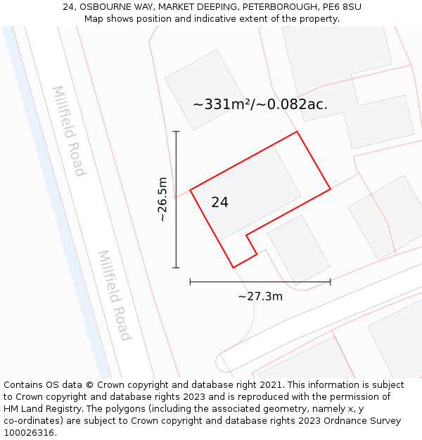 24, OSBOURNE WAY, MARKET DEEPING, PETERBOROUGH, PE6 8SU: Plot and title map