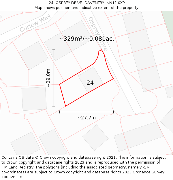 24, OSPREY DRIVE, DAVENTRY, NN11 0XP: Plot and title map
