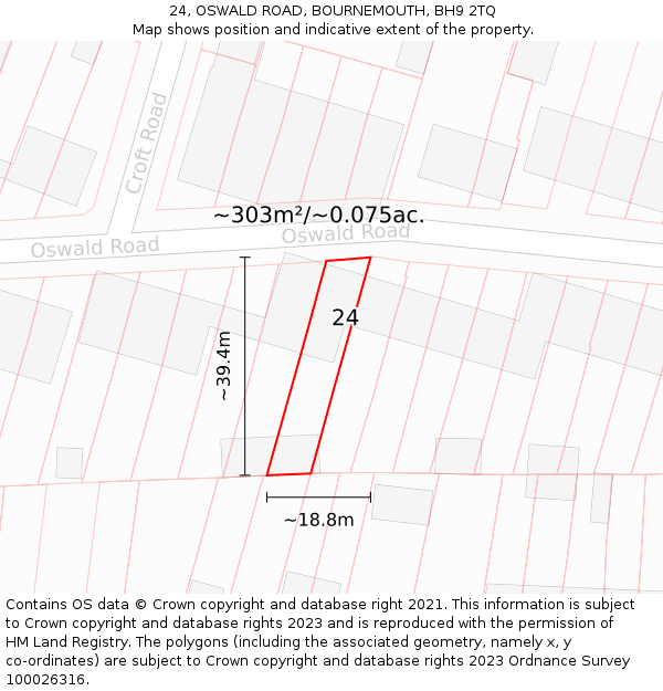 24, OSWALD ROAD, BOURNEMOUTH, BH9 2TQ: Plot and title map