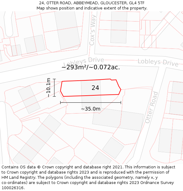 24, OTTER ROAD, ABBEYMEAD, GLOUCESTER, GL4 5TF: Plot and title map