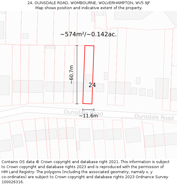 24, OUNSDALE ROAD, WOMBOURNE, WOLVERHAMPTON, WV5 9JF: Plot and title map