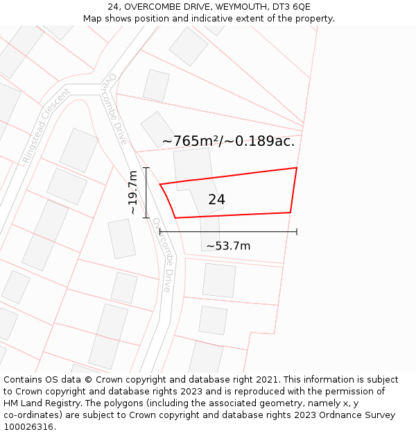 24, OVERCOMBE DRIVE, WEYMOUTH, DT3 6QE: Plot and title map