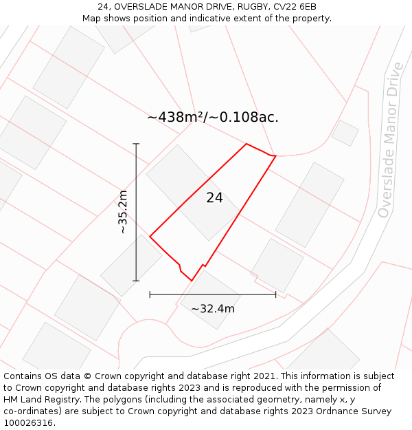24, OVERSLADE MANOR DRIVE, RUGBY, CV22 6EB: Plot and title map