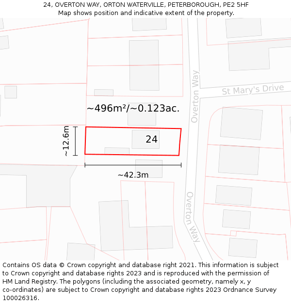 24, OVERTON WAY, ORTON WATERVILLE, PETERBOROUGH, PE2 5HF: Plot and title map