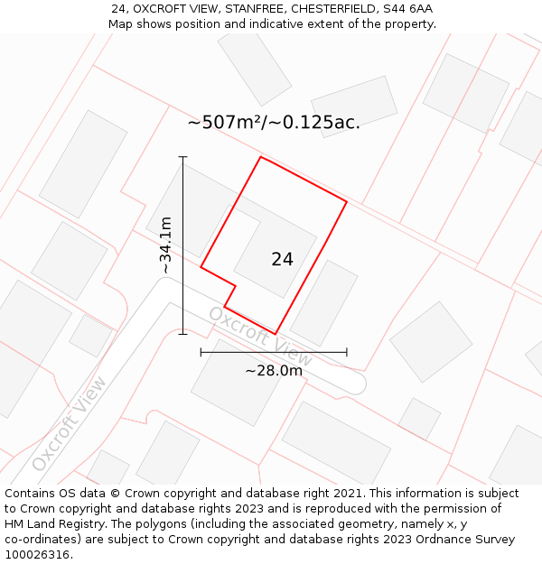 24, OXCROFT VIEW, STANFREE, CHESTERFIELD, S44 6AA: Plot and title map