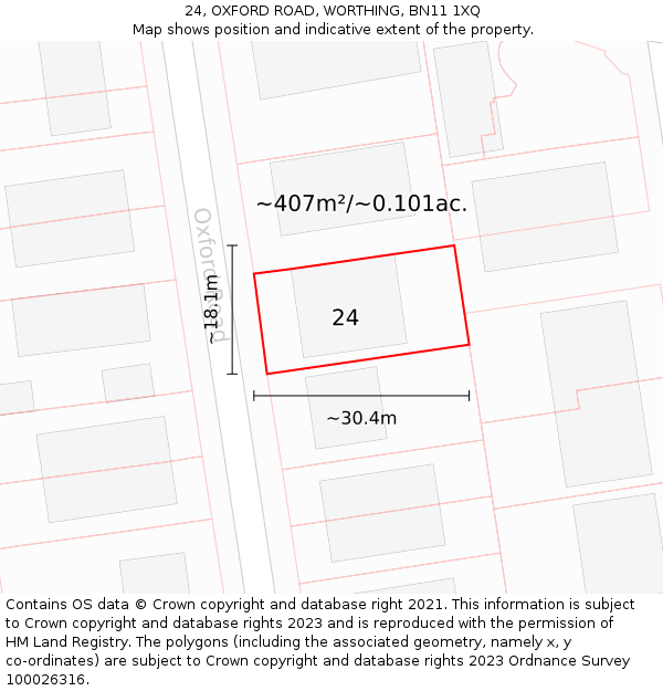 24, OXFORD ROAD, WORTHING, BN11 1XQ: Plot and title map