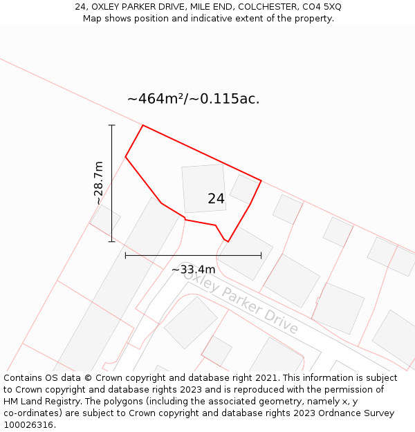24, OXLEY PARKER DRIVE, MILE END, COLCHESTER, CO4 5XQ: Plot and title map