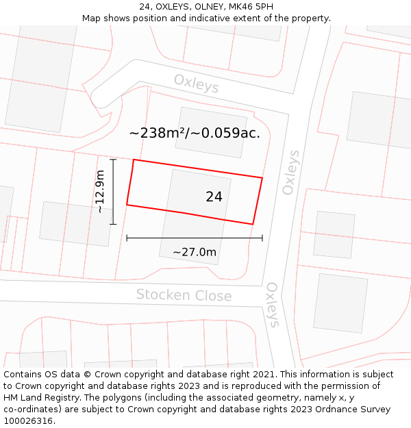 24, OXLEYS, OLNEY, MK46 5PH: Plot and title map