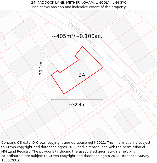 24, PADDOCK LANE, METHERINGHAM, LINCOLN, LN4 3YG: Plot and title map