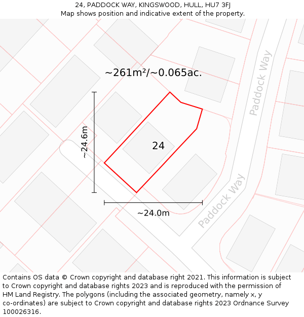 24, PADDOCK WAY, KINGSWOOD, HULL, HU7 3FJ: Plot and title map