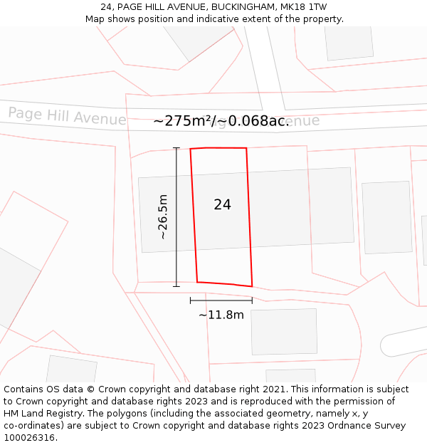 24, PAGE HILL AVENUE, BUCKINGHAM, MK18 1TW: Plot and title map
