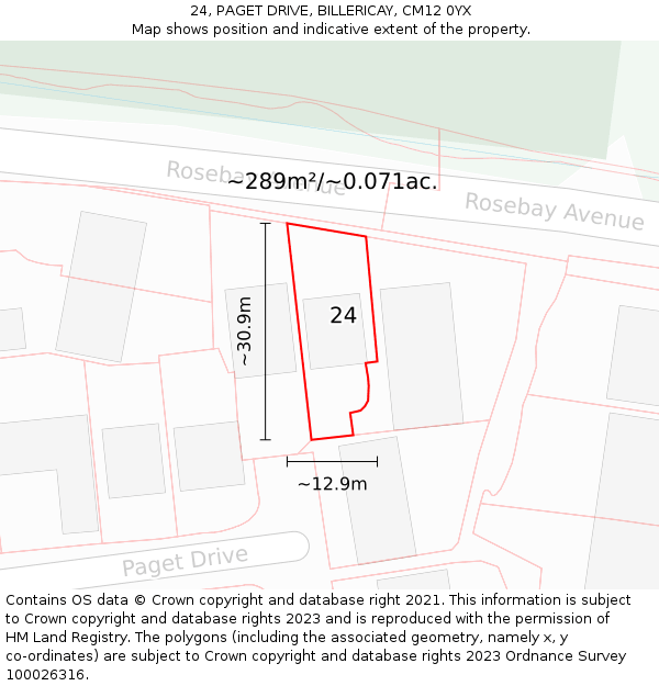 24, PAGET DRIVE, BILLERICAY, CM12 0YX: Plot and title map