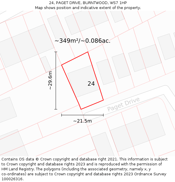 24, PAGET DRIVE, BURNTWOOD, WS7 1HP: Plot and title map