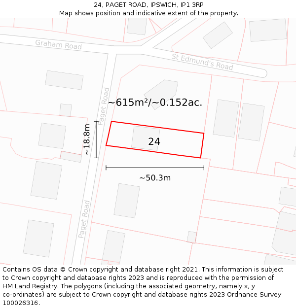 24, PAGET ROAD, IPSWICH, IP1 3RP: Plot and title map