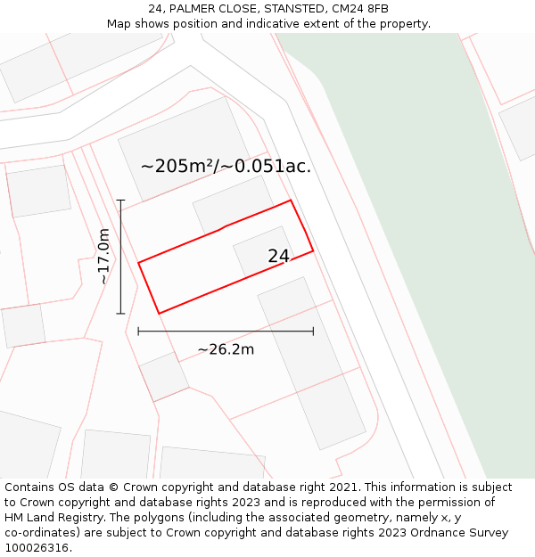 24, PALMER CLOSE, STANSTED, CM24 8FB: Plot and title map