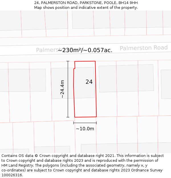 24, PALMERSTON ROAD, PARKSTONE, POOLE, BH14 9HH: Plot and title map