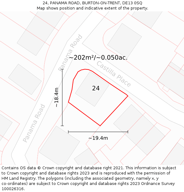24, PANAMA ROAD, BURTON-ON-TRENT, DE13 0SQ: Plot and title map